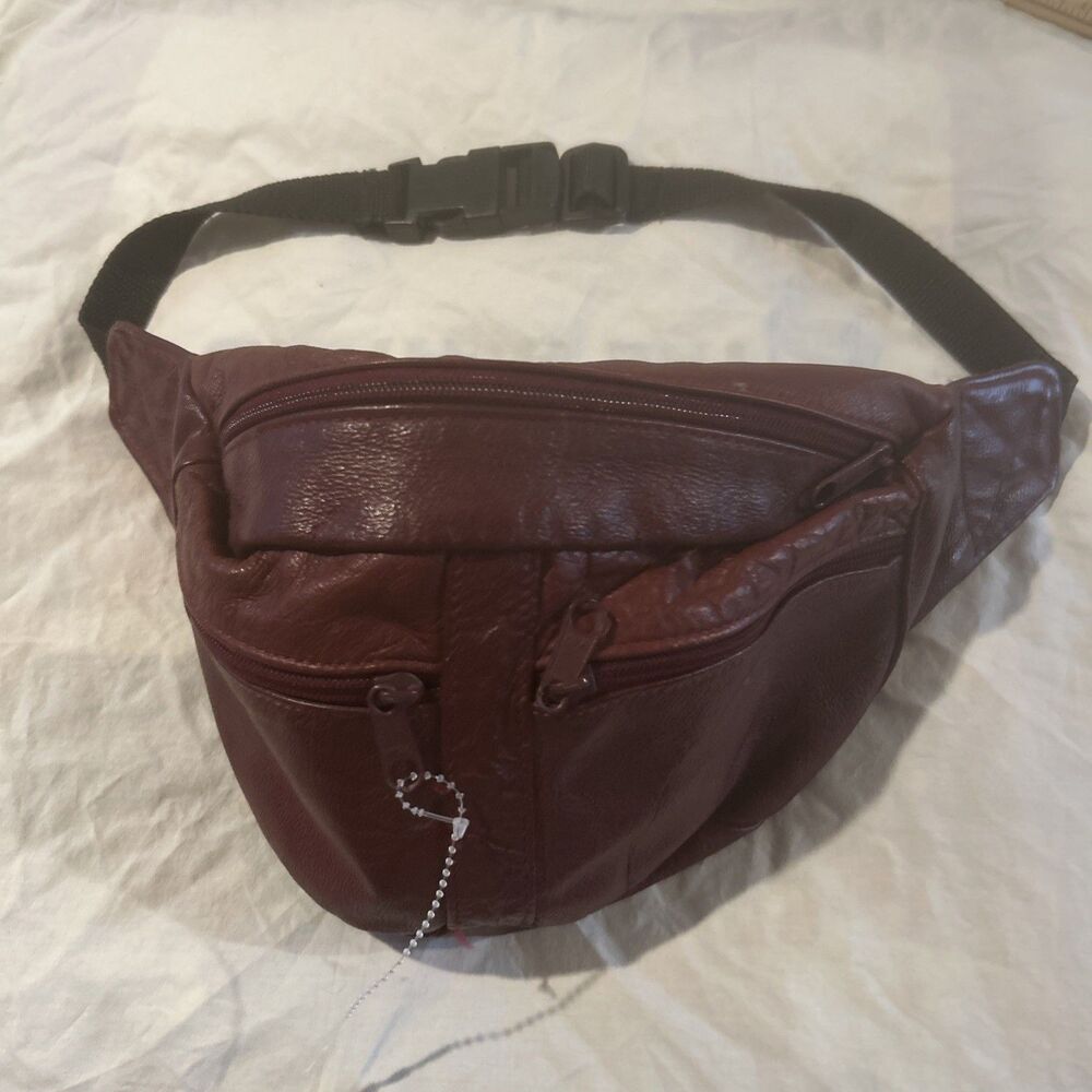 #8739 Fanny Pack leather VTG Brown Adjustable Waist Belt Bag